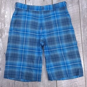 Nike Golf Shorts Mens 30 Blue Plaid Checkered Flat Front Performance